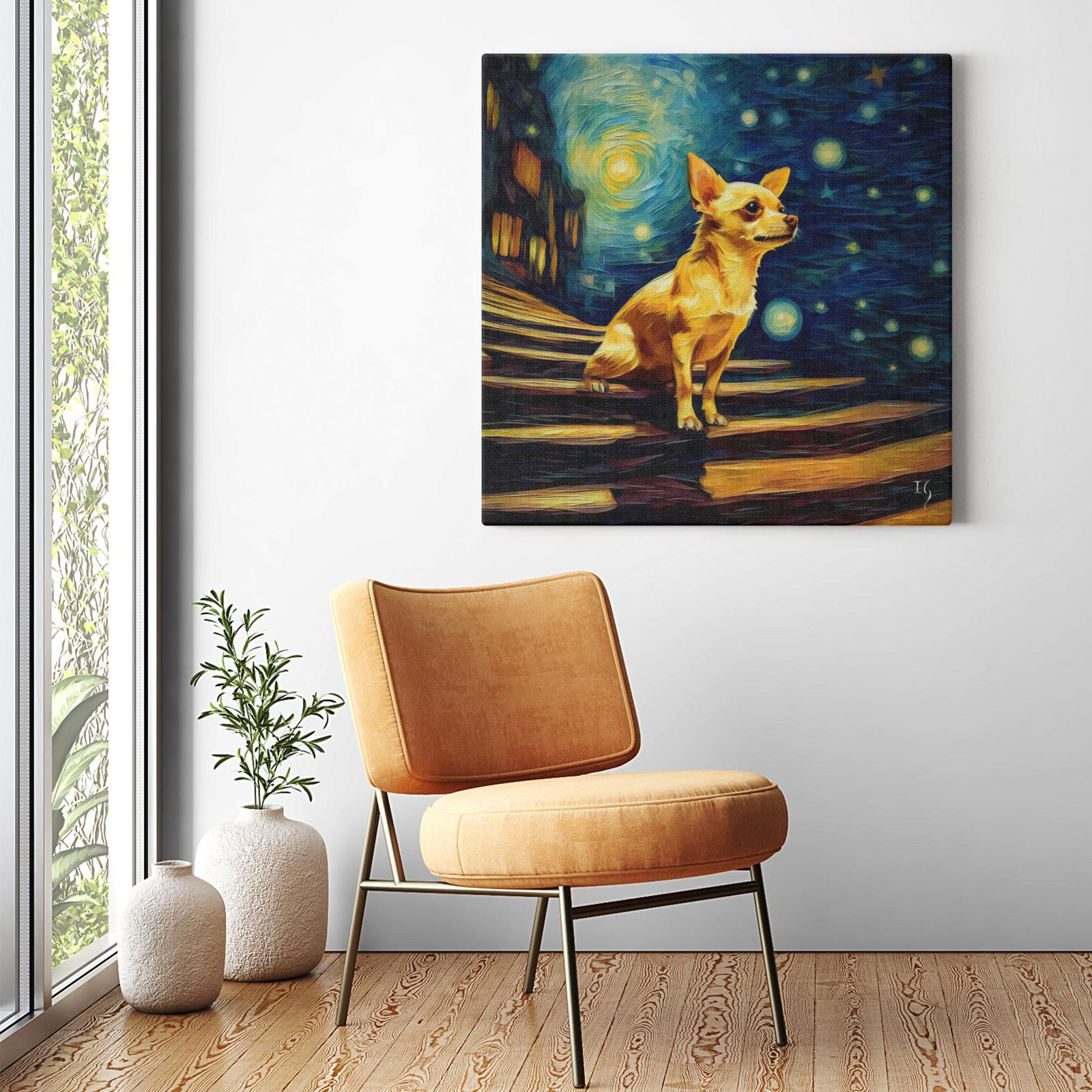 A Chihuahua's Heavenward Gaze artwork detail - colorful pet portrait art wall art