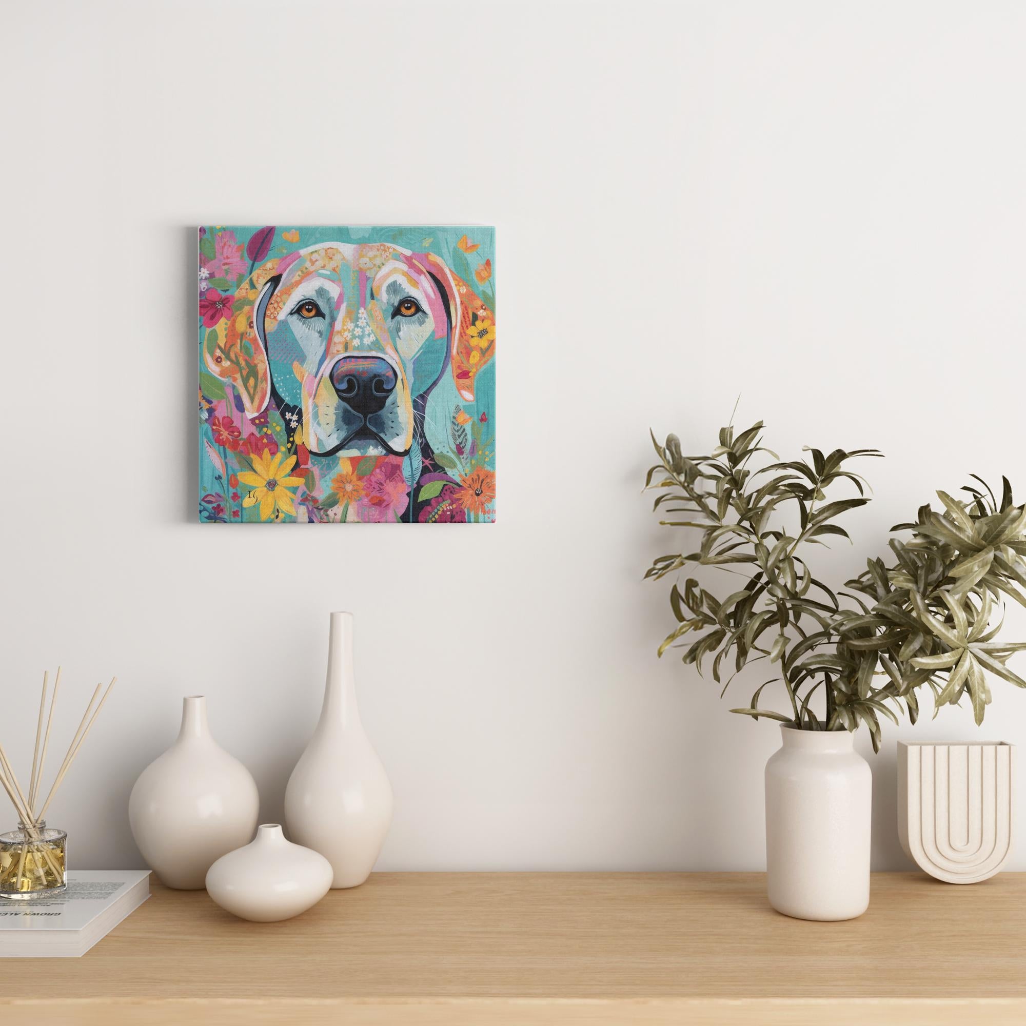 Garden of Companionship artwork detail - colorful pet portrait art wall art