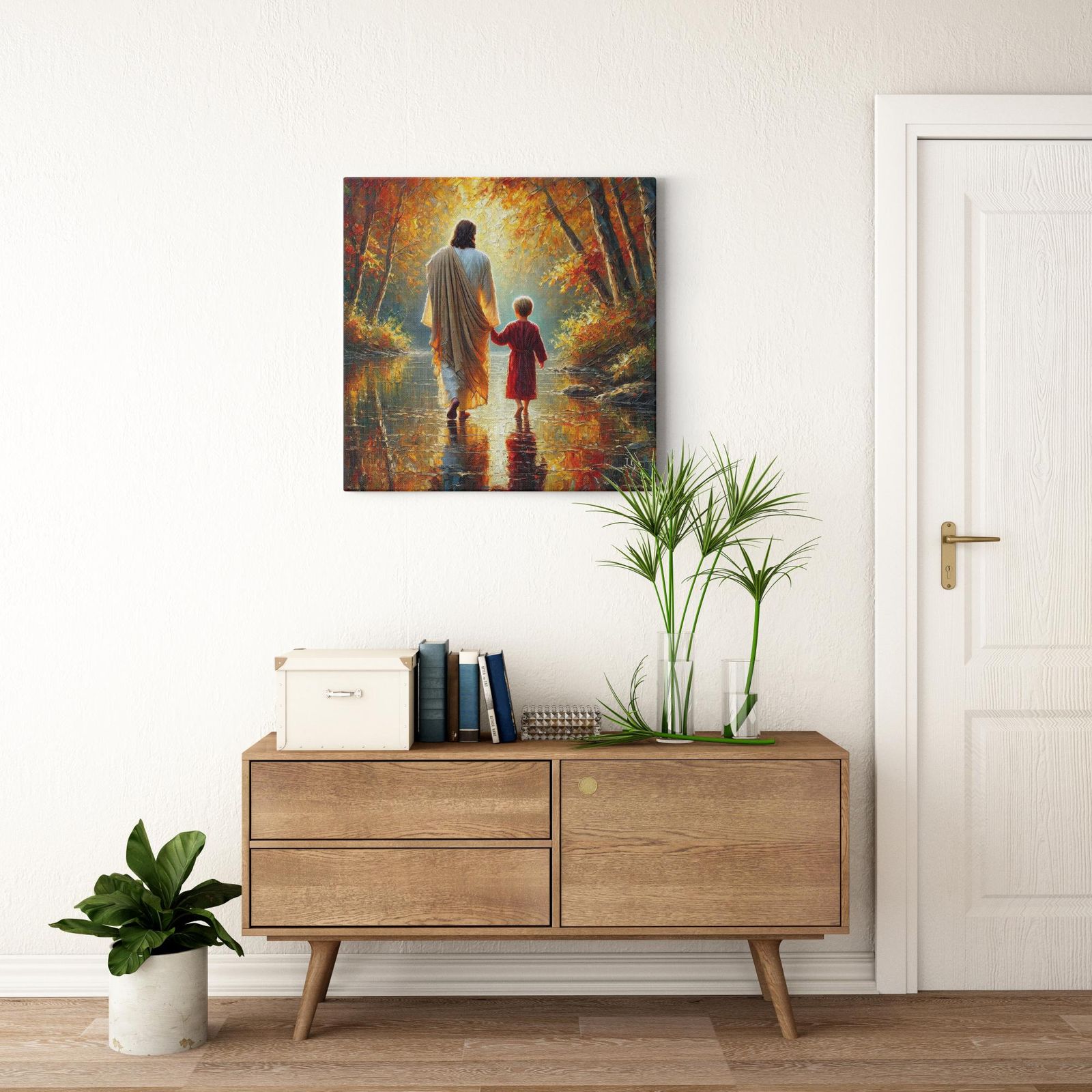 Autumn’s Embrace: Walk of Grace artwork detail - smiling Jesus painting wall art