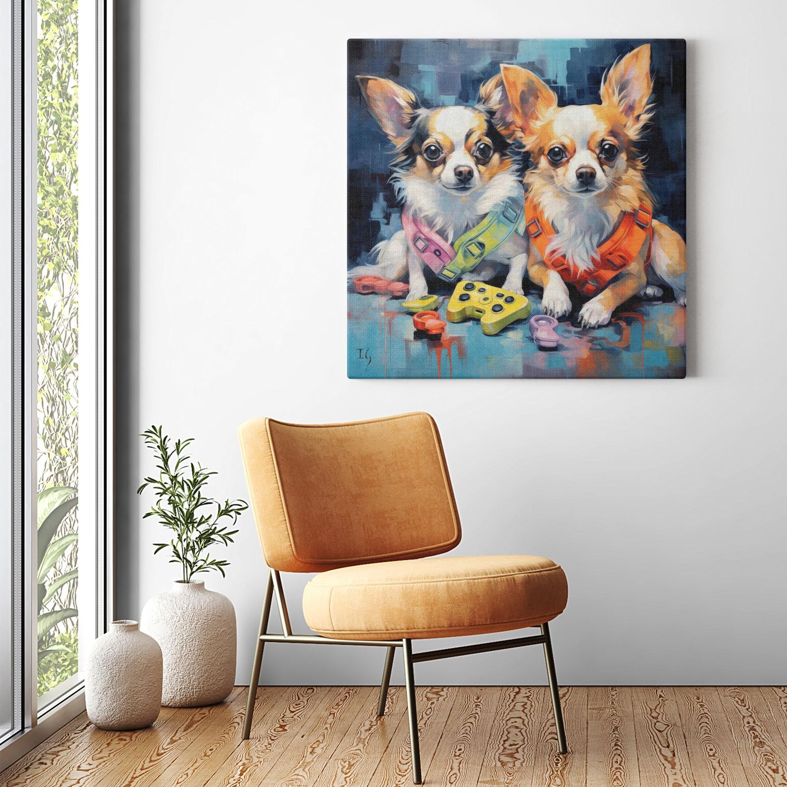The Gaming Vest Duo artwork detail - colorful pet portrait art wall art