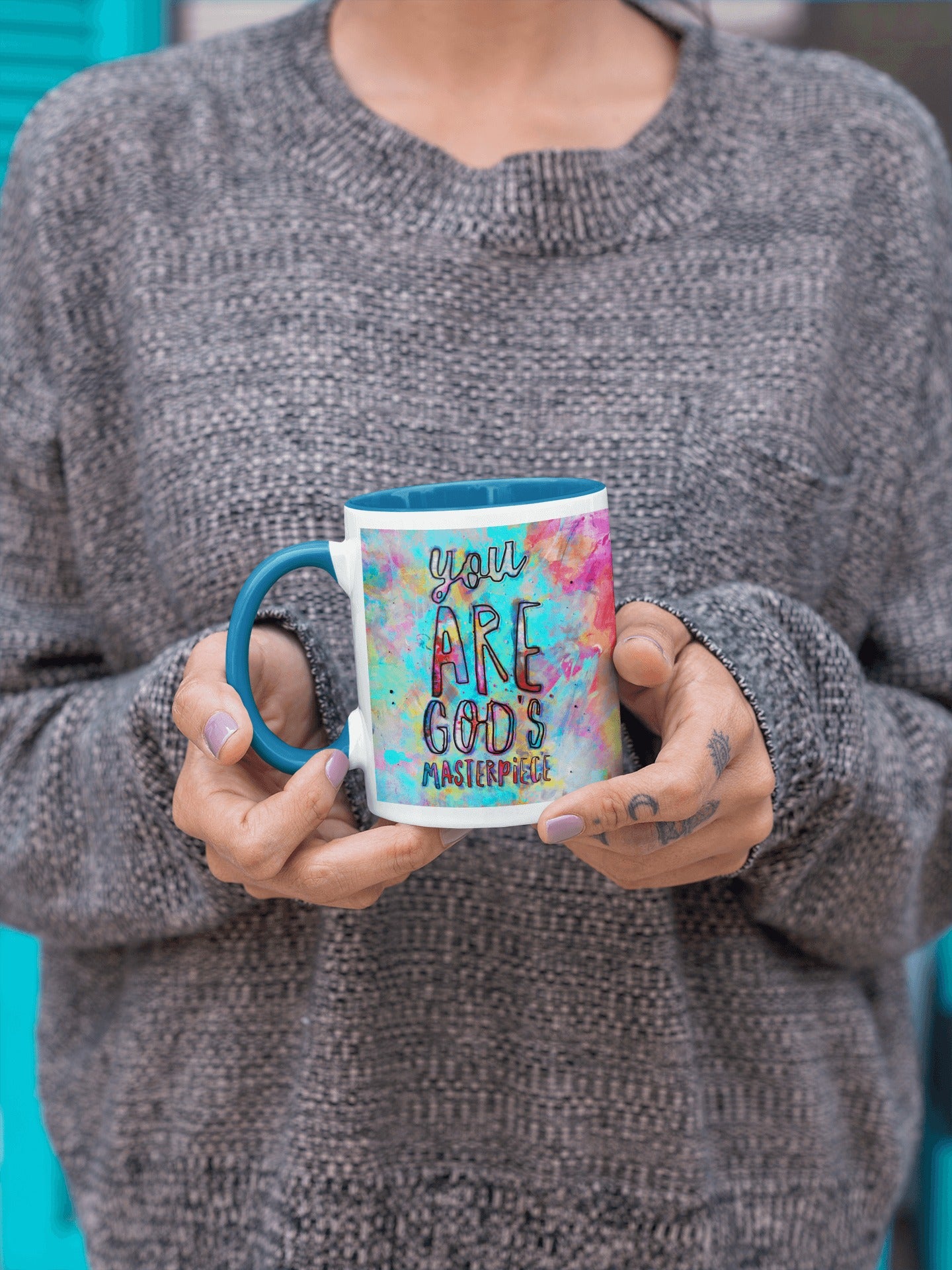 You are God's Masterpiece Interactive Mug artwork detail - interactive christian gift with augmented reality wall art