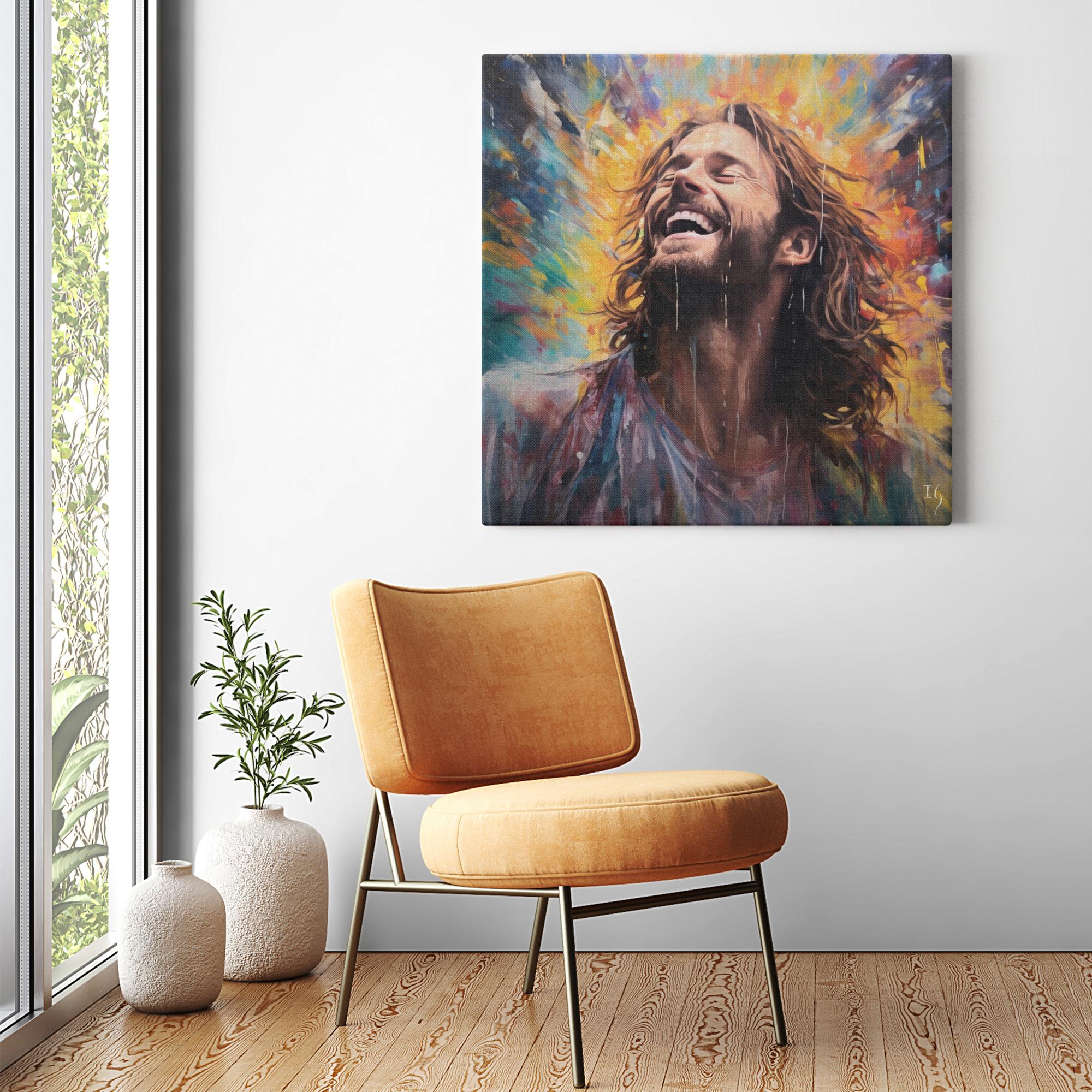 Jesus - Rapture in Rain and Radiance artwork detail - smiling Jesus painting wall art