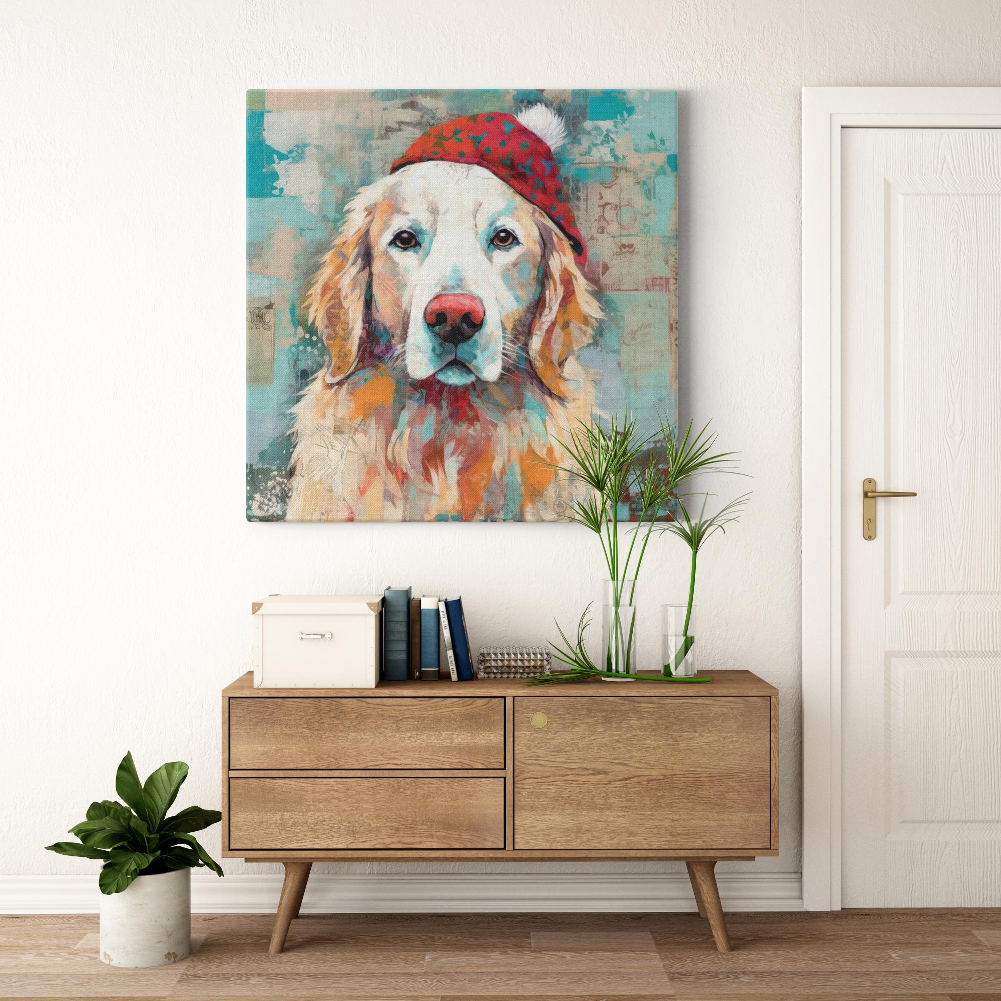 Golden Wonder with a Dash of Red artwork detail - colorful pet portrait art wall art