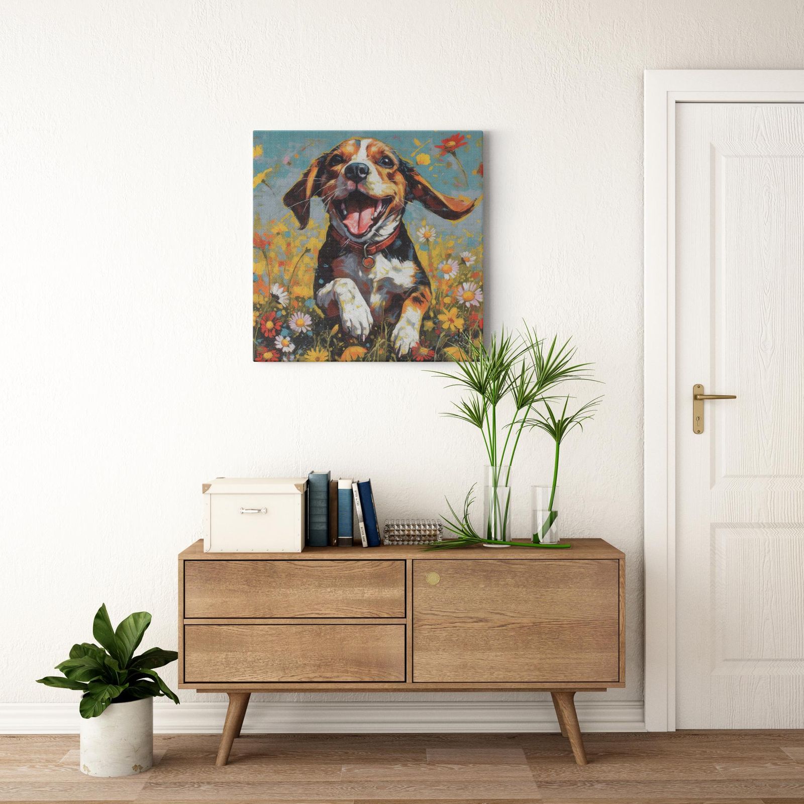 Daisy Field Frolic artwork detail - colorful pet portrait art wall art