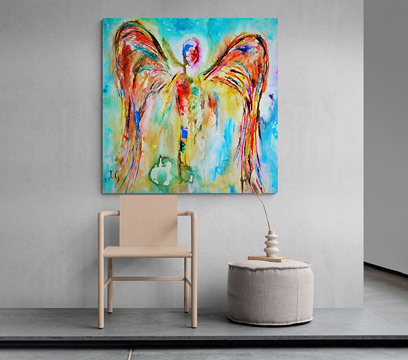Azel - Limited Edition canvas print in room setting - angel painting by Ivan Guaderrama