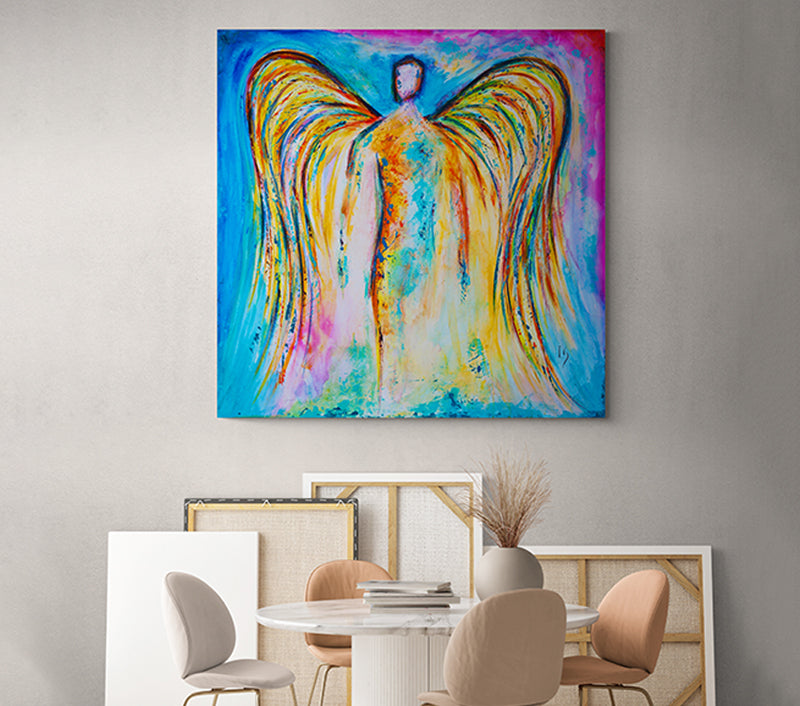 Angel Eternal Flame - Limited Edition canvas print in room setting - angel painting by Ivan Guaderrama