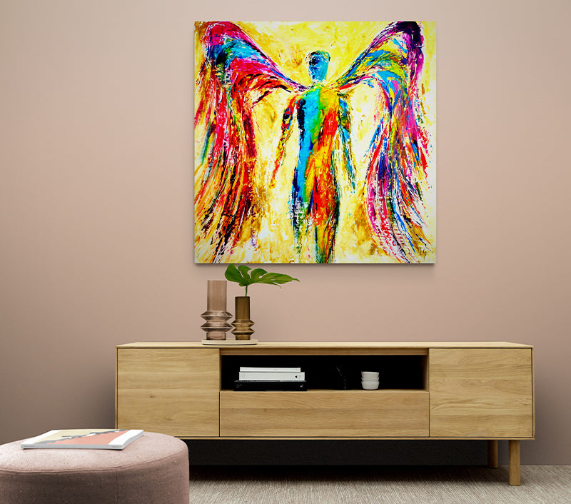 Angel of Protection - Limited Edition canvas print in room setting - angel painting by Ivan Guaderrama