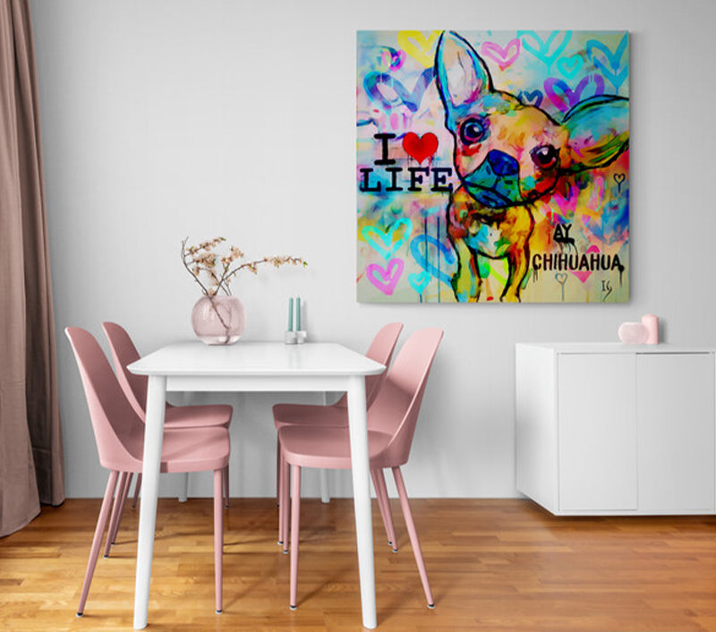 Ay Chihuahua - LIMITED EDITION canvas print in room setting - heart painting by Ivan Guaderrama