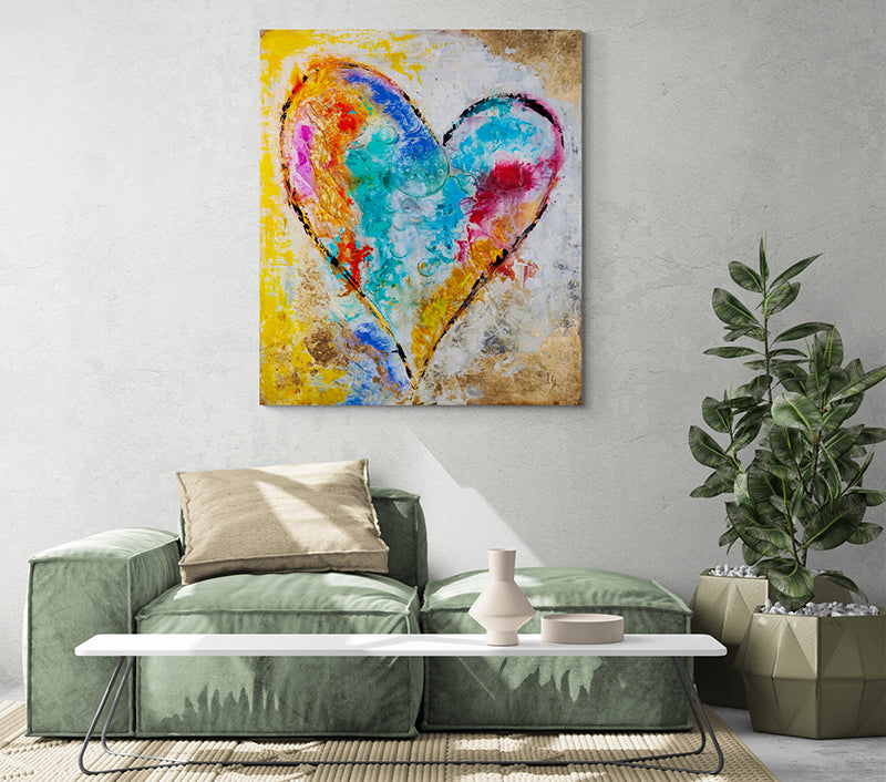 Blessed Heart canvas print in room setting - original painting by Ivan Guaderrama