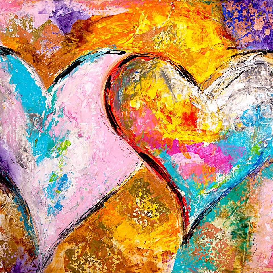 BONDING HEARTS canvas print in room setting - heart painting by Ivan Guaderrama