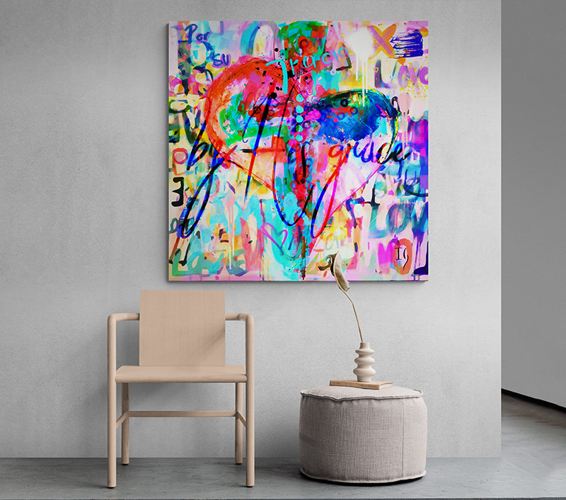 By His Grace - LIMITED EDITION canvas print in room setting - heart painting by Ivan Guaderrama