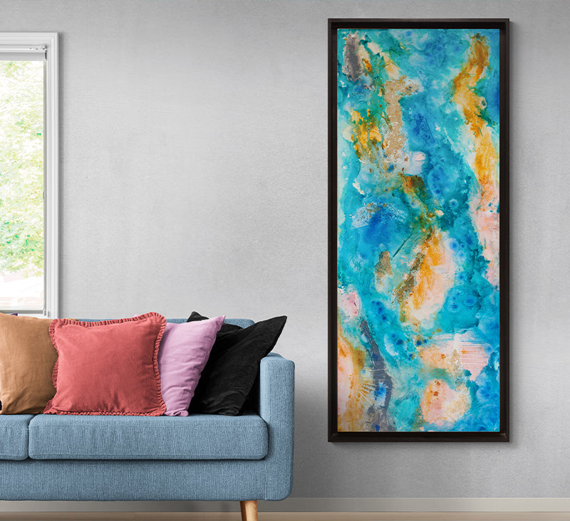Beginning canvas print in room setting - abstract art by Ivan Guaderrama