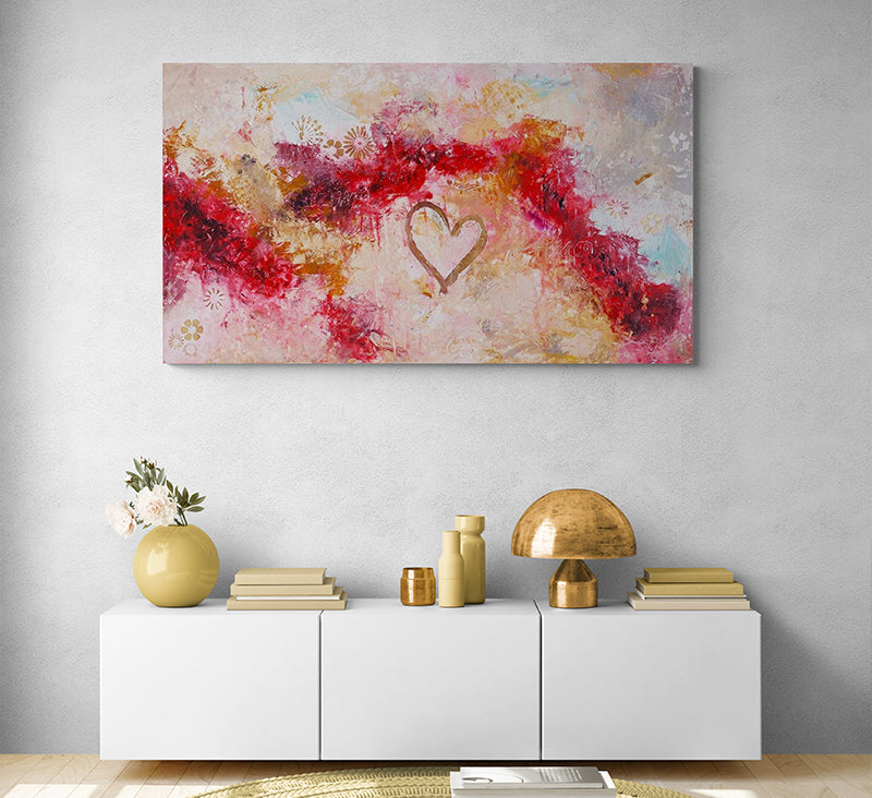 Covenant Heart canvas print in room setting - heart painting by Ivan Guaderrama