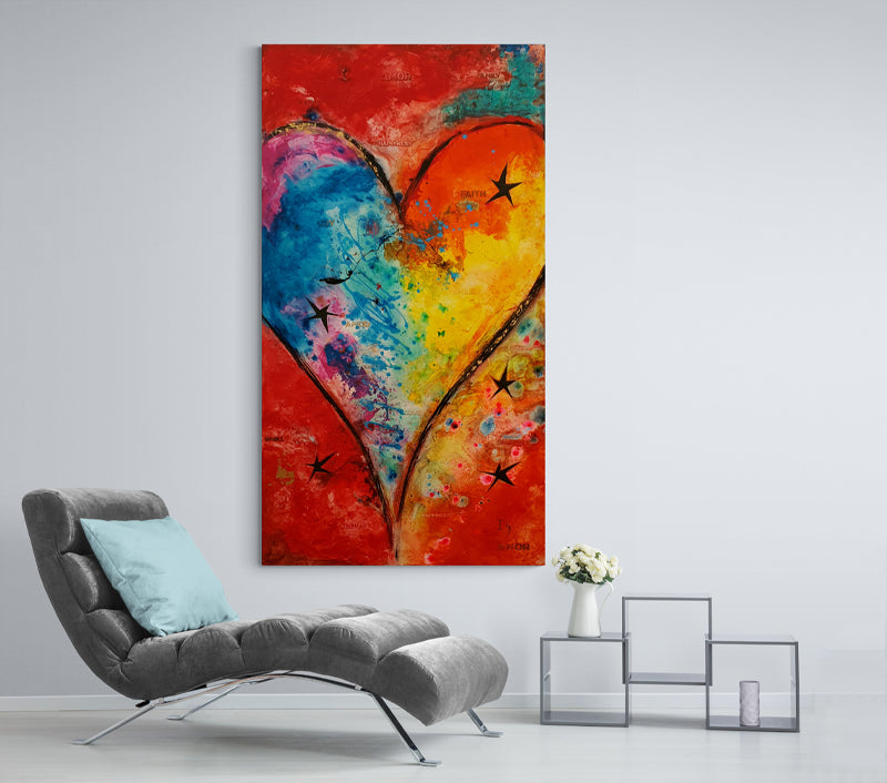 Feeling God canvas print in room setting - heart painting by Ivan Guaderrama
