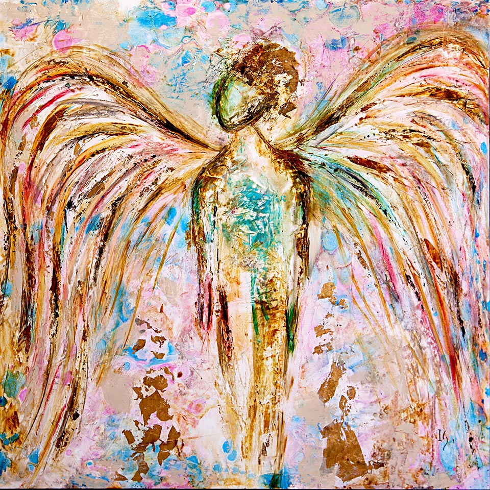 Angel Michel canvas print in room setting - angel painting by Ivan Guaderrama