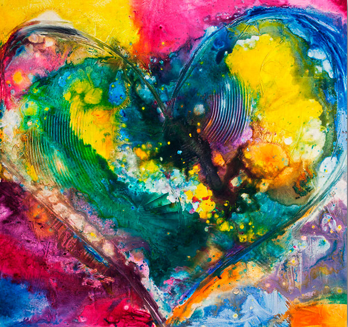Love Never Fails canvas print in room setting - heart painting by Ivan Guaderrama