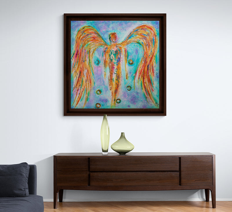Fullness canvas print in room setting - angel painting by Ivan Guaderrama