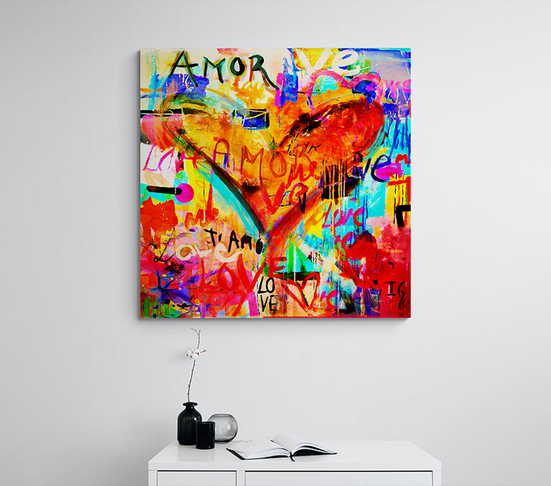 Grateful Heart - LIMITED EDITION canvas print in room setting - heart painting by Ivan Guaderrama