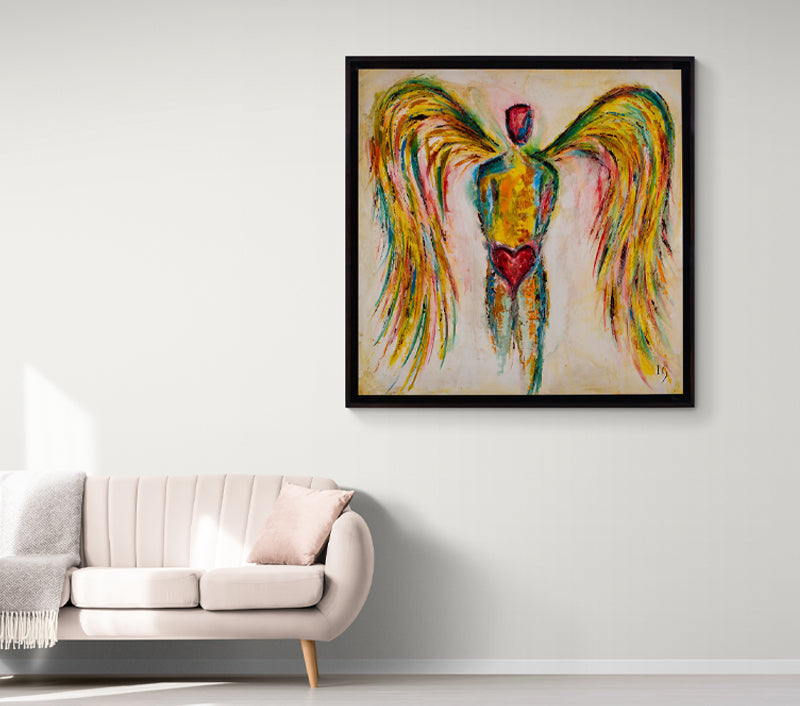 Guard your heart canvas print in room setting - original painting by Ivan Guaderrama