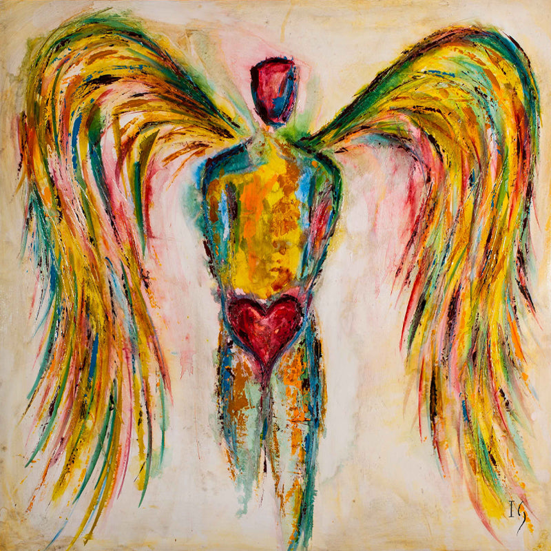 Guard your heart canvas print in room setting - original painting by Ivan Guaderrama