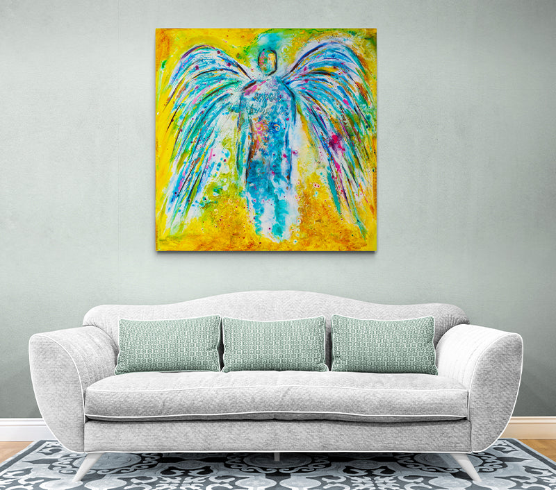 GUIDE MY WAY canvas print in room setting - angel painting by Ivan Guaderrama