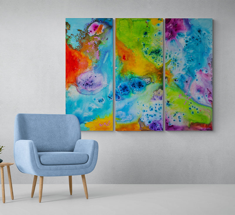 Genesis 1:1 canvas print in room setting - abstract art by Ivan Guaderrama