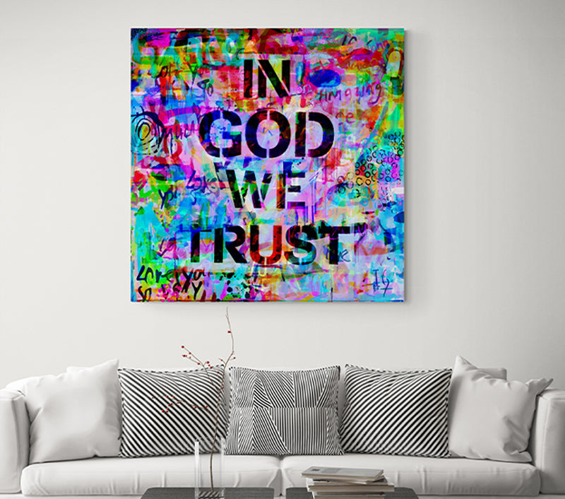 In God We Trust - LIMITED EDITION canvas print in room setting - heart painting by Ivan Guaderrama