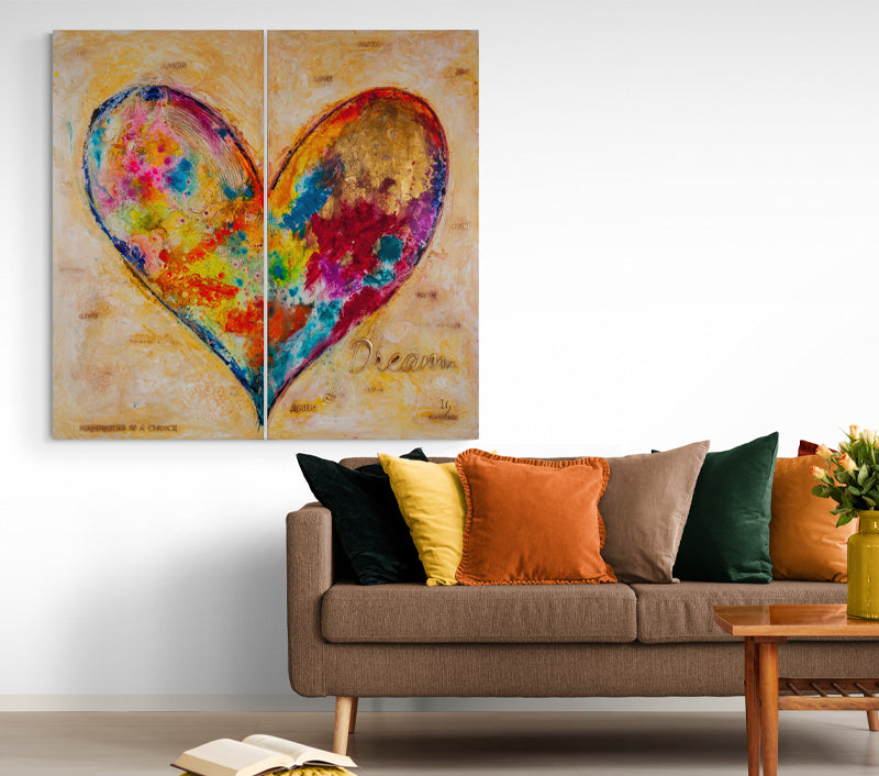 Let's Dream Together canvas print in room setting - heart painting by Ivan Guaderrama