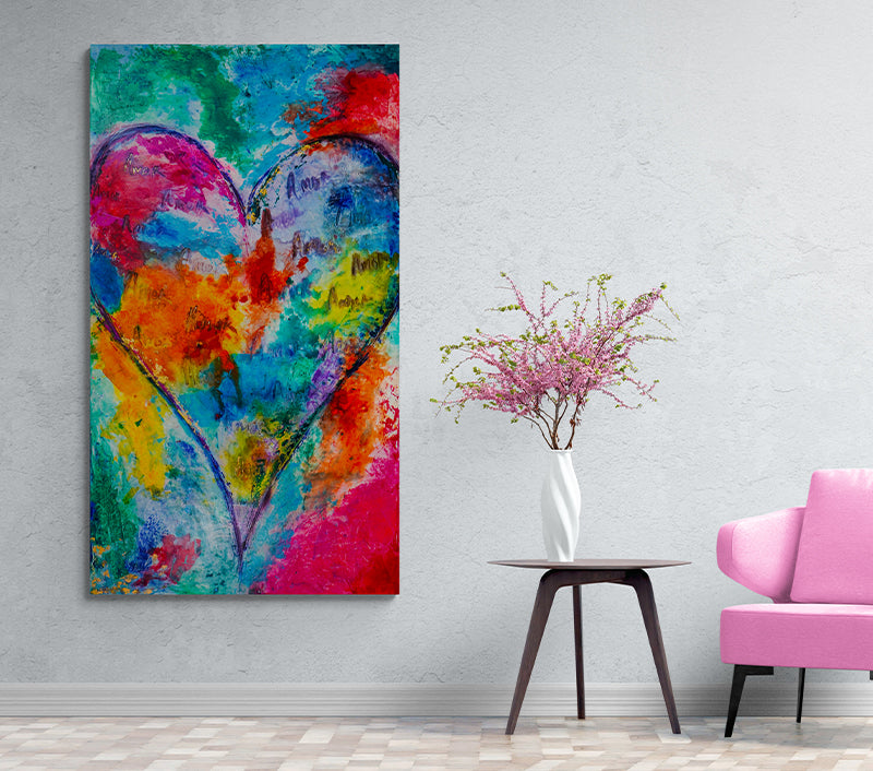 LOVED FOREVER canvas print in room setting - heart painting by Ivan Guaderrama