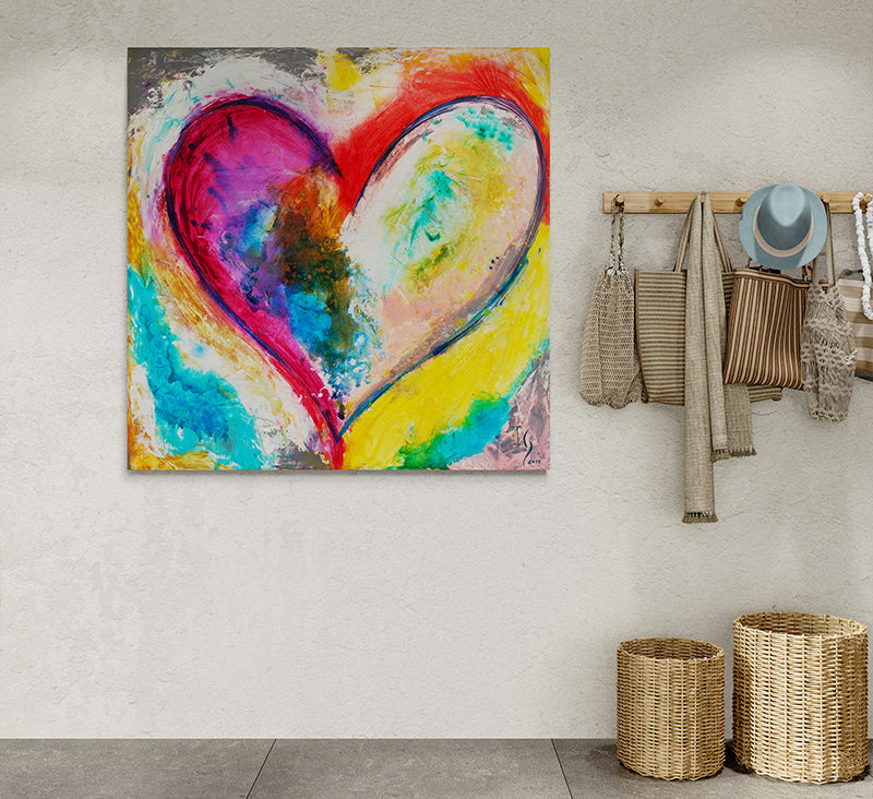 Manantial canvas print in room setting - heart painting by Ivan Guaderrama