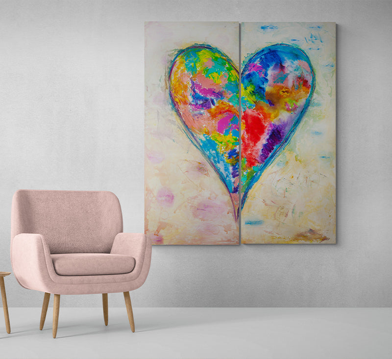 Origin canvas print in room setting - heart painting by Ivan Guaderrama