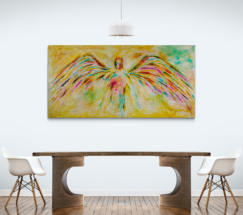 Raise My Soul canvas print in room setting - angel painting by Ivan Guaderrama