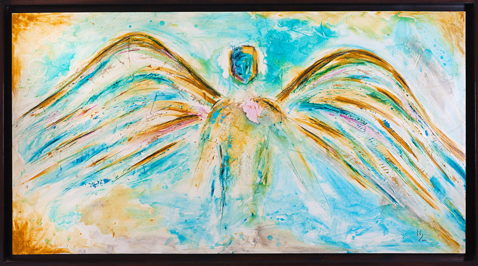Serving One Another canvas print in room setting - angel painting by Ivan Guaderrama