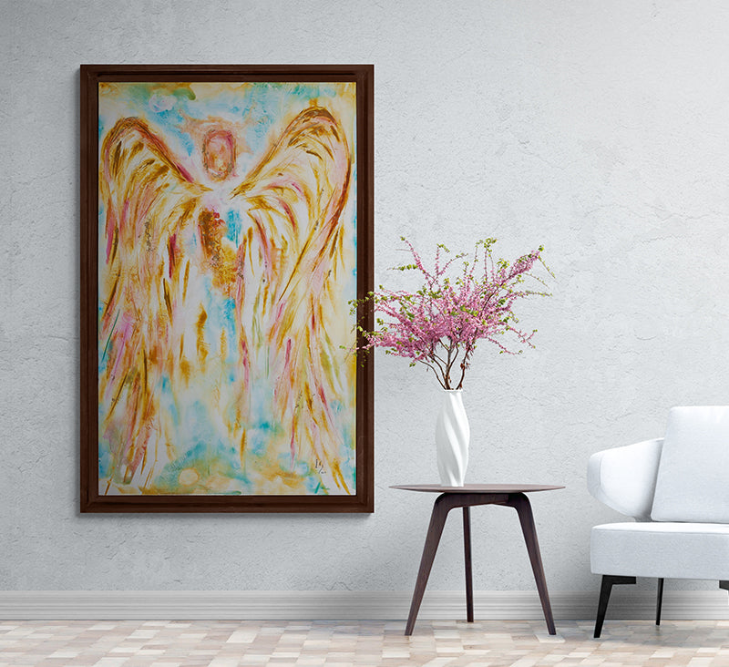 Stand Firm canvas print in room setting - angel painting by Ivan Guaderrama