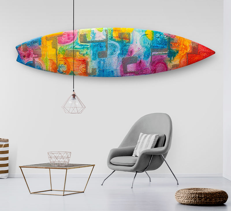 Surf Rider canvas print in room setting - original painting by Ivan Guaderrama