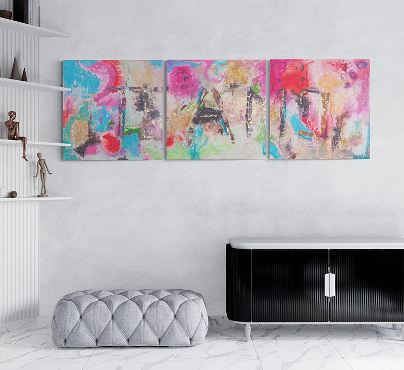 Te Amo canvas print in room setting - abstract art by Ivan Guaderrama