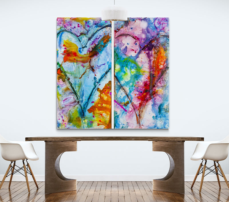 Together canvas print in room setting - heart painting by Ivan Guaderrama