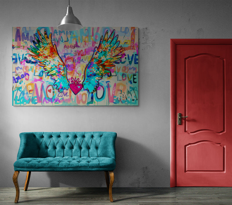 Wings Of Love - LIMITED EDITION canvas print in room setting - heart painting by Ivan Guaderrama