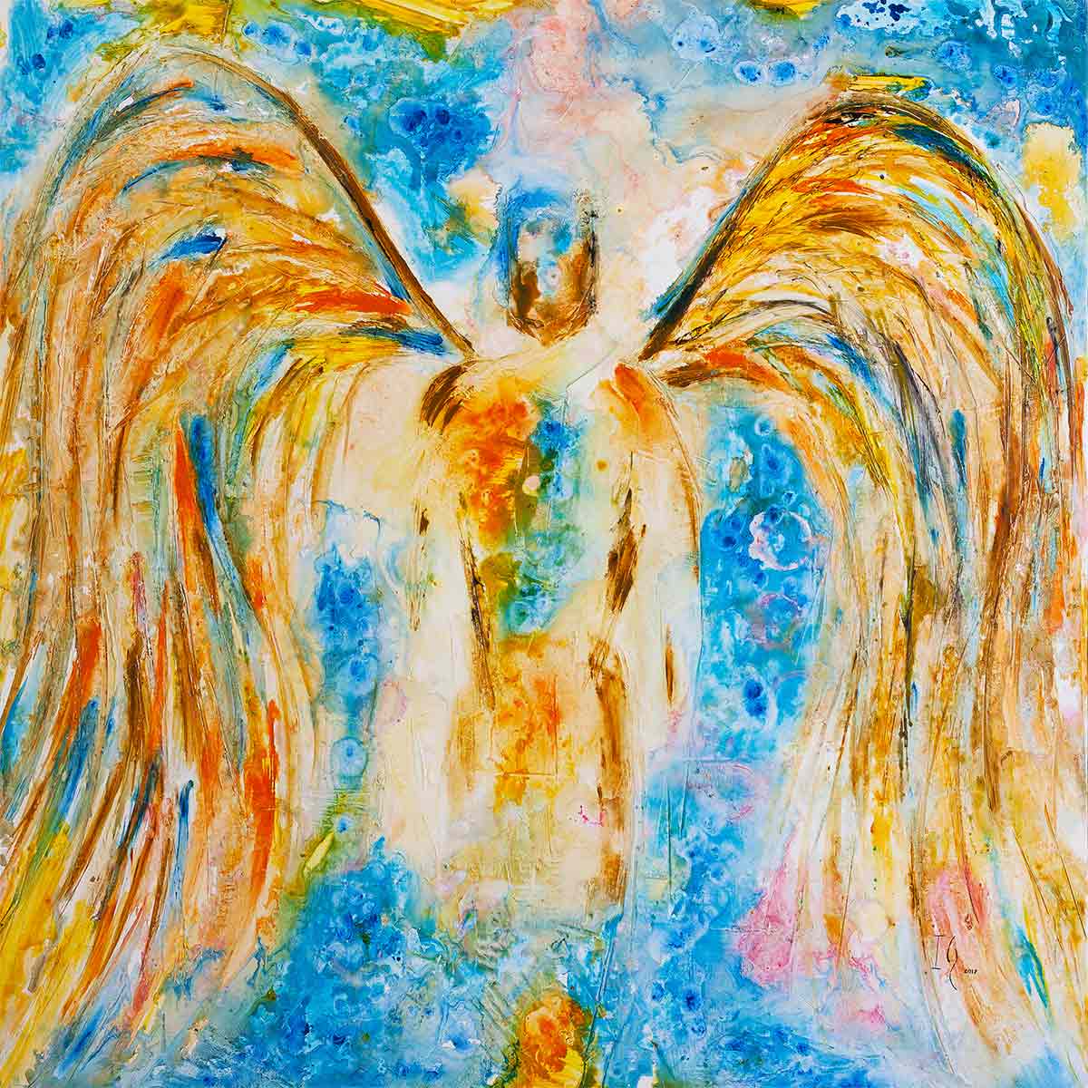 Warrior - original angel painting by Ivan Guaderrama
