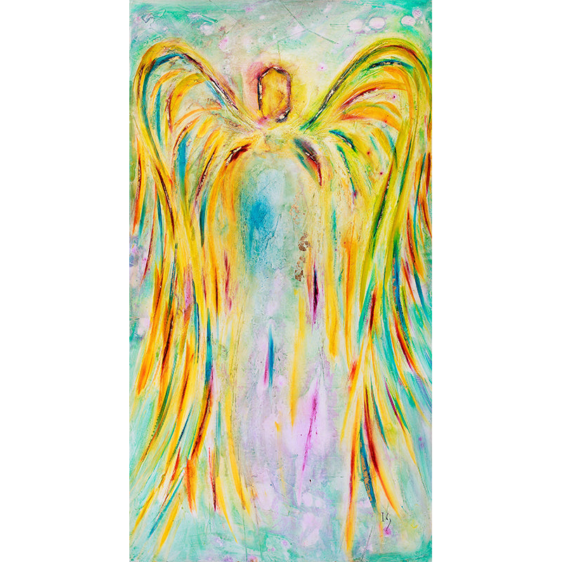 Yellow Angel - original angel painting by Ivan Guaderrama