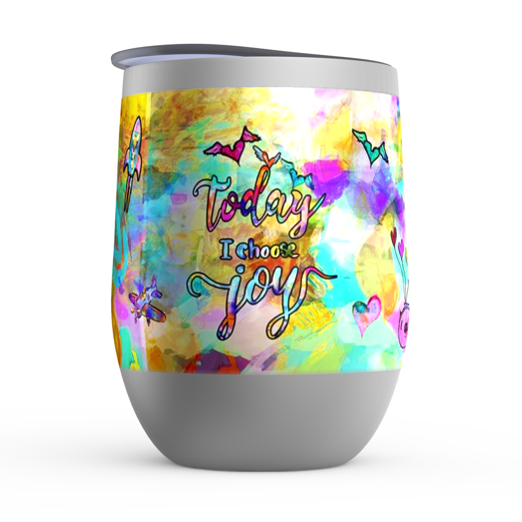 Today I Choose Joy Stemless Wine Tumblers canvas print in room setting - christian tumbler by Ivan Guaderrama